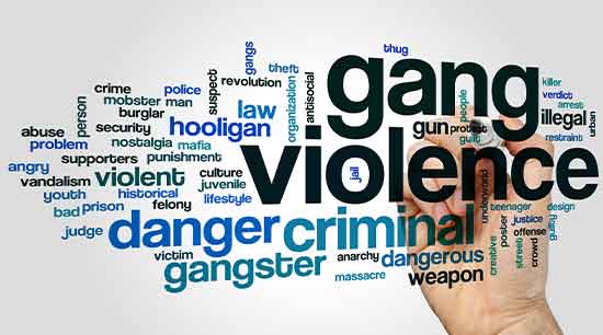 Graphic of words showing gang violence