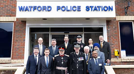 Guests on front steps of Watford police station