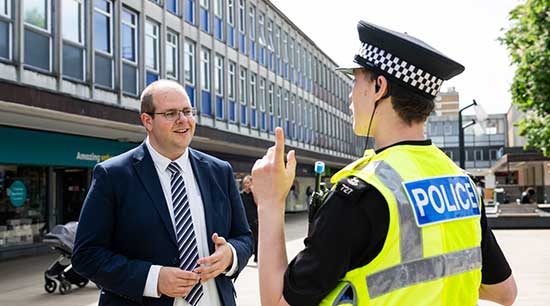 PCC with officer in Stevenage town centre