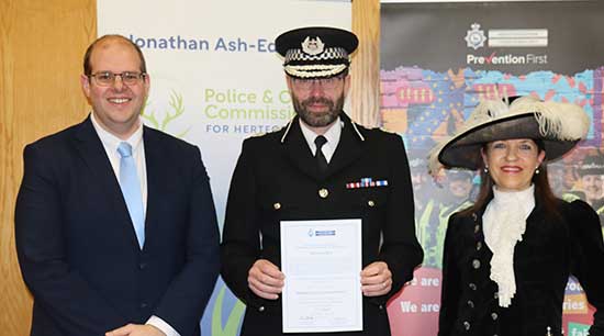 PCC with Chief Constable and High Sheriff at ceremony