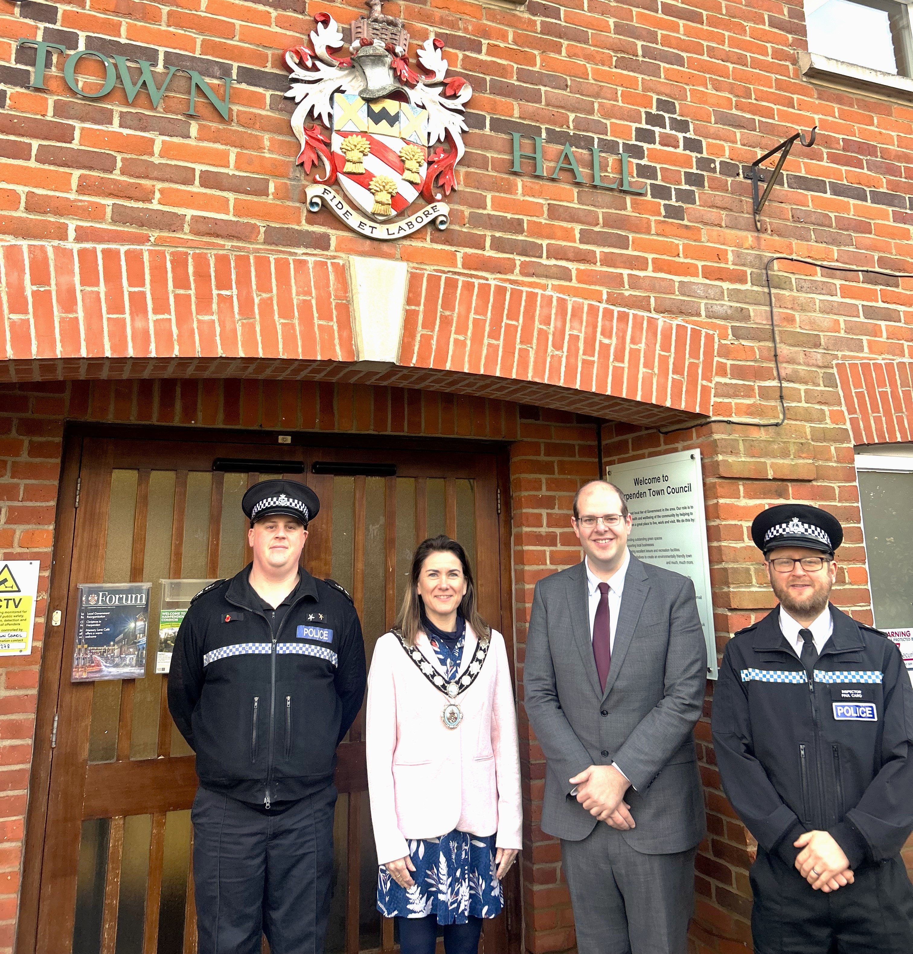 PCC Ash-Edwards with Cllr Fisher, Inspector Caro and another PC